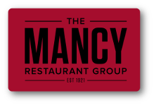 Mancy logo over red background